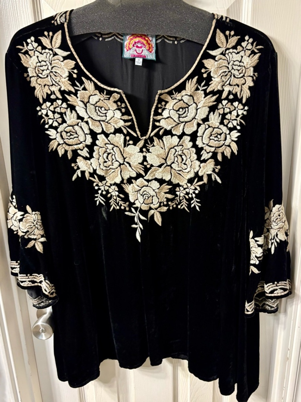 JOHNNY WAS Black Velvet HEAVY EMBROIDERED LONG TUNIC -sz 2X